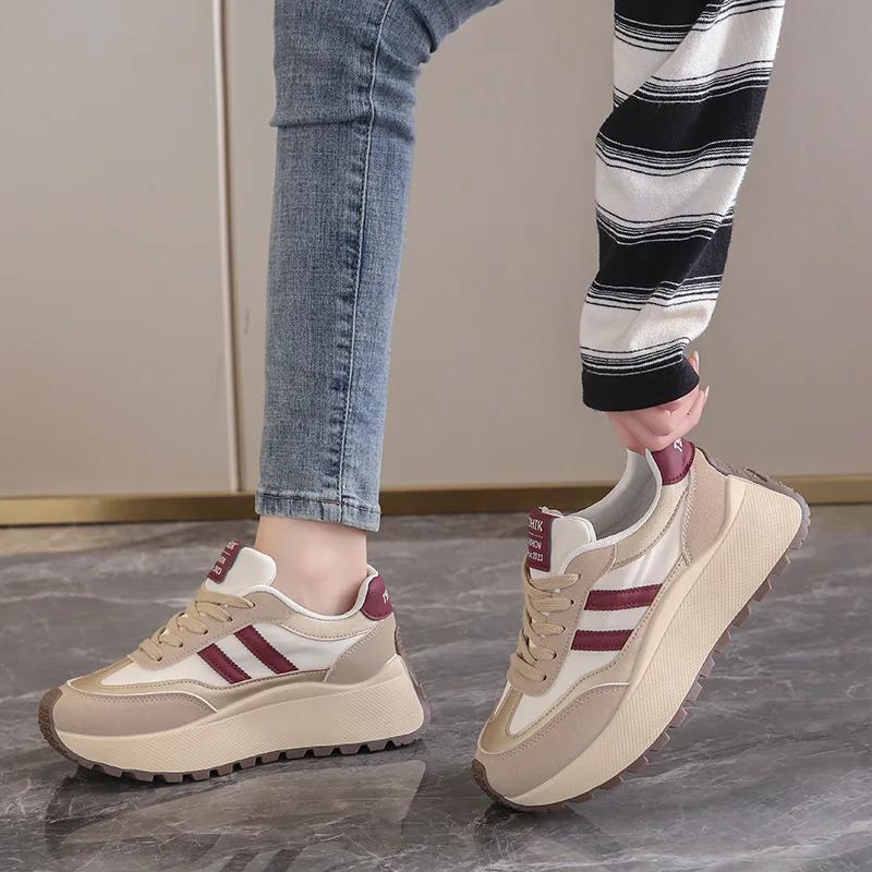 Women's Comfortable Thick Bottom Casual Shoes Spring Summer Autumn Fashionable Breathable Mesh Lined Round Toe Flat Footwear