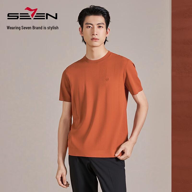 SEVEN Men's Elite Stripe Jacquard Round Neck Short Sleeve T-Shirt