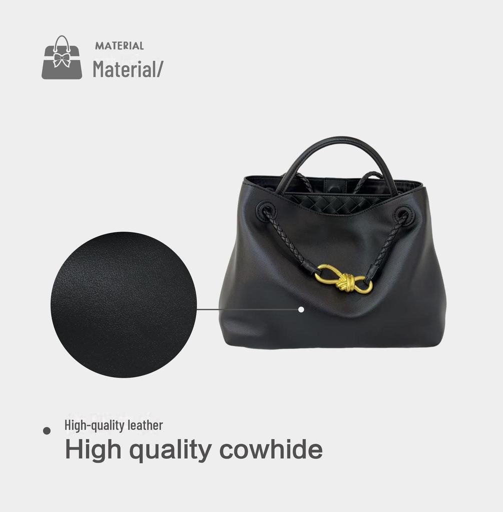 2025 Kabelka z pravé kůže: Vysoce kvalitní hovězí kůže, kovová provazová přezka, všestranná taška přes rameno