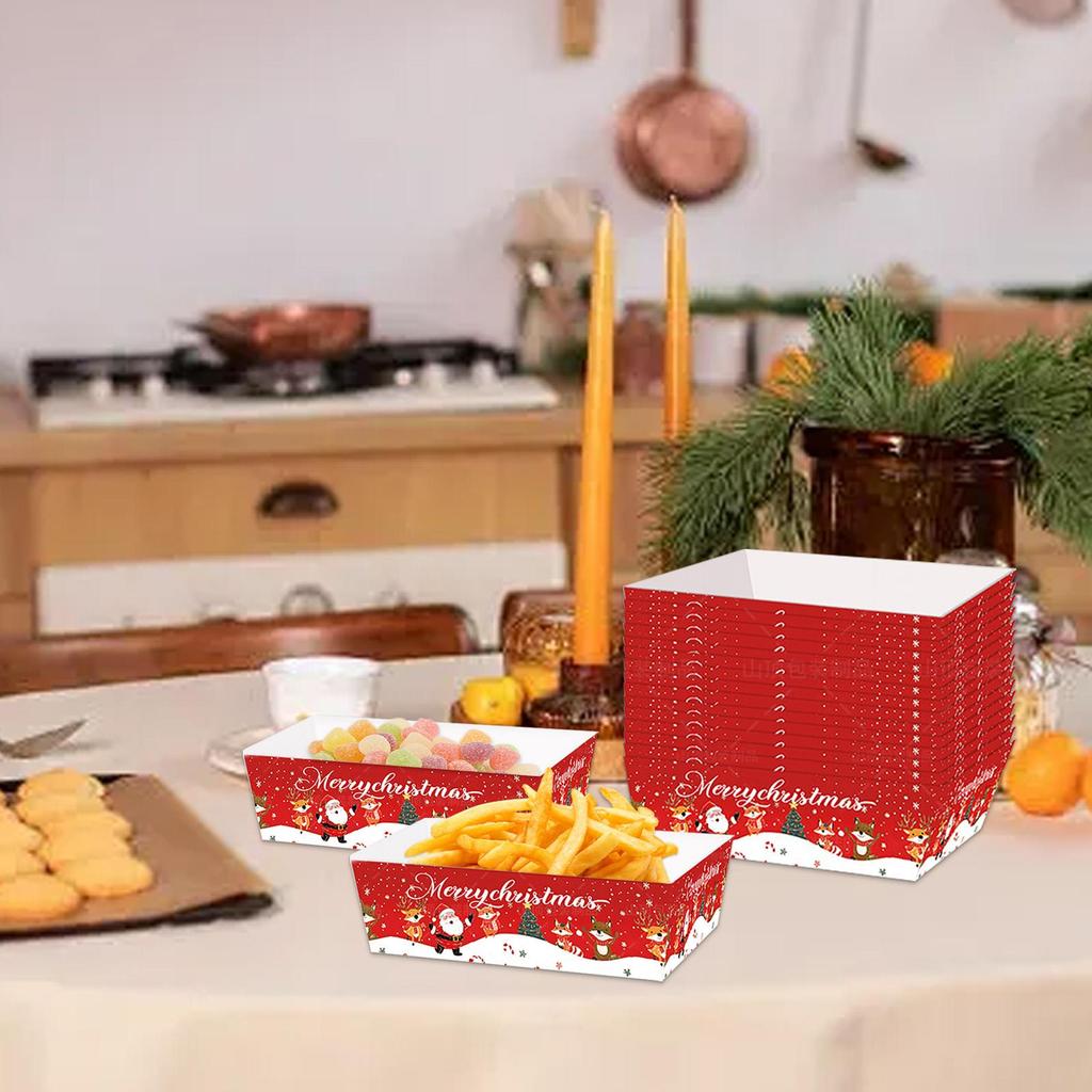 Weihnachten Papier Lebensmitteltablett Weihnachten Papier Lebensmittel Serviertablett Snack Süßigkeiten Behälter Servierschalen für Restaurant Küche Picknick