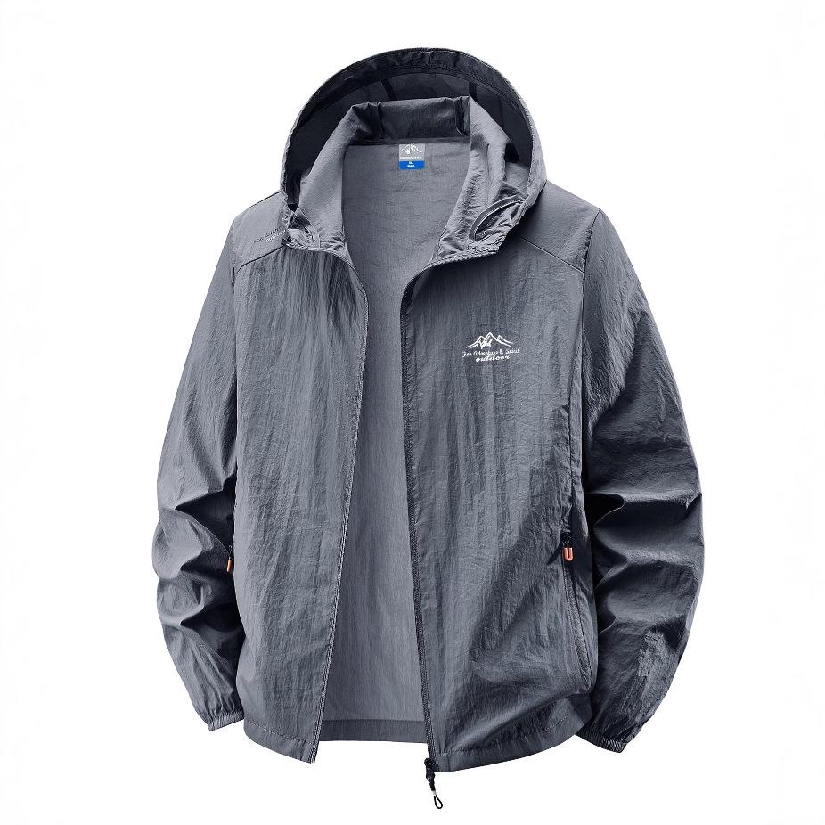 Men's Retro Hooded Thin Ice Silk Sun Protection Jacket - Summer Outdoor Loose-Fit Plus Size