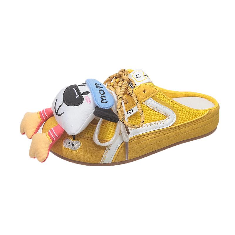 Simple and fashionable breathable bag head half slippers women's 2025 summer new heelless Forrest Gump shoes red casual cool slippers