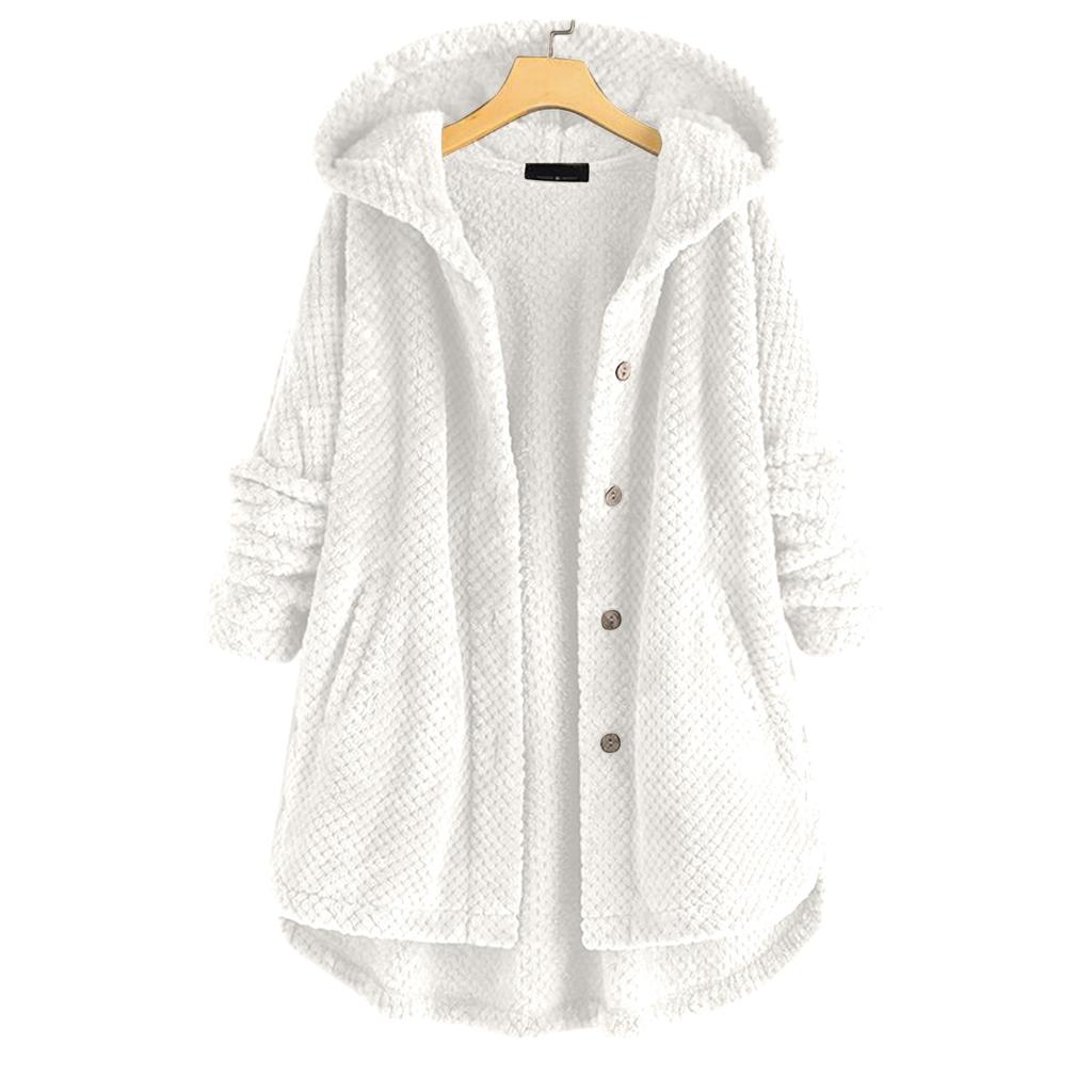 Women's Button Plush Hooded Double-faced Fleece Sweatshirt Fashionable Mid-length Coat