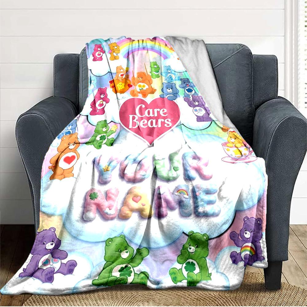 Name Custom CARE BEARS Print Flannel Blanket High Quality Warm Comfortable Cover for All Seasons Perfect for Gifts Home Decor