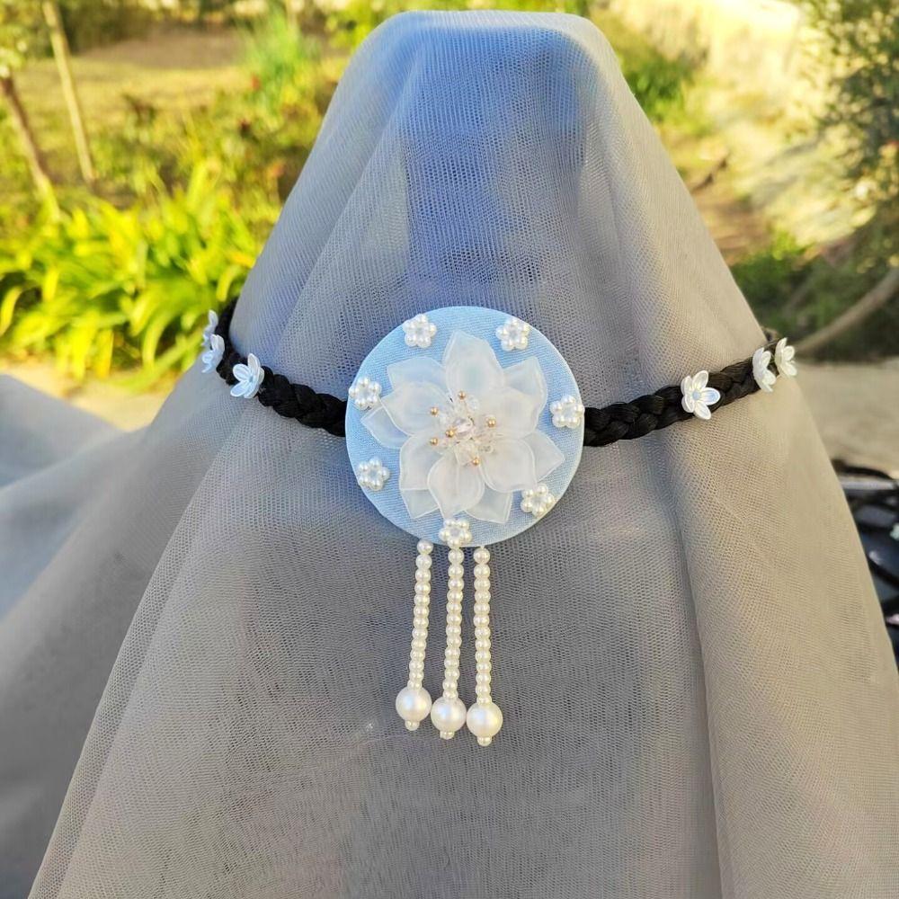 Pearl Hanbok Wig Headdress Flower Stage Dance Hair Hoop Korea Ethnic Style Hairband  Performance