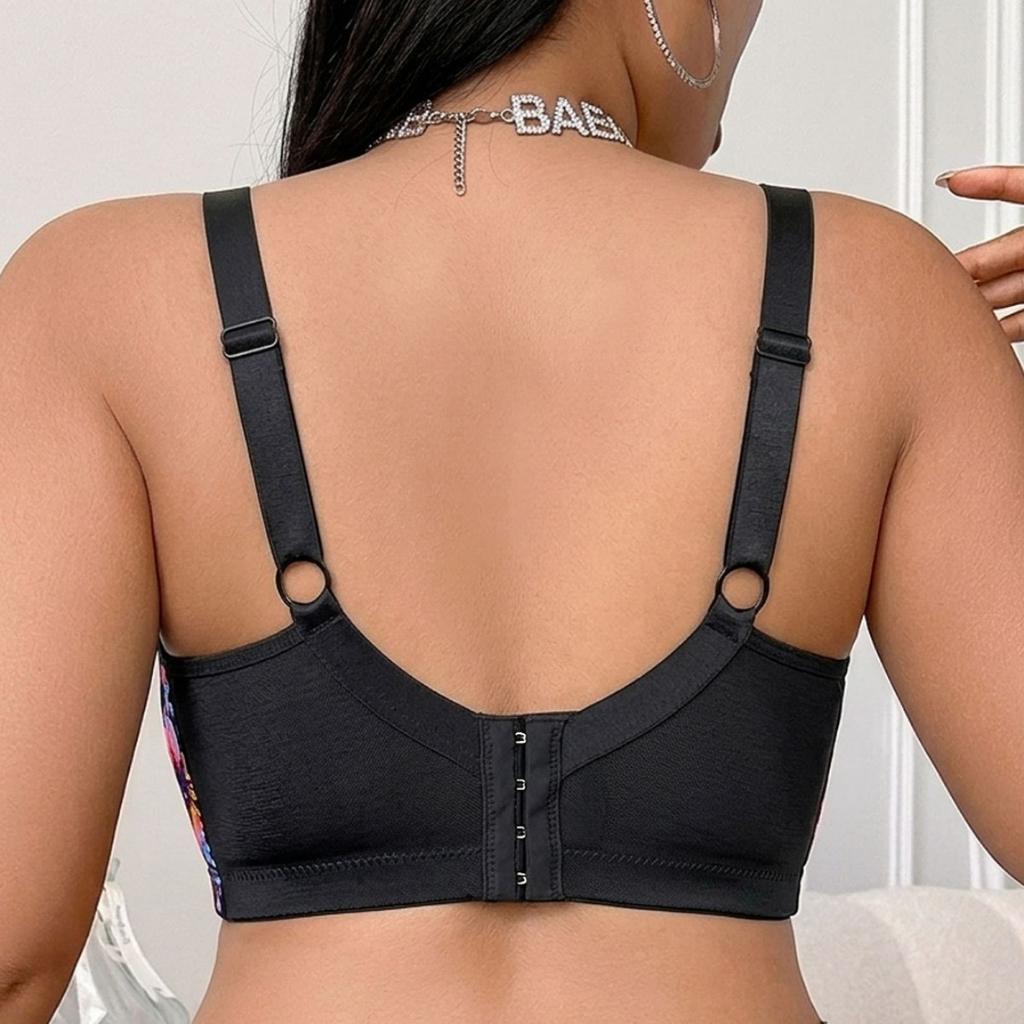 Plus‑Size Bra European American Sexy Y2K Print Breathable Comfort No‑Padding Minimizer Lingerie for Large Bust