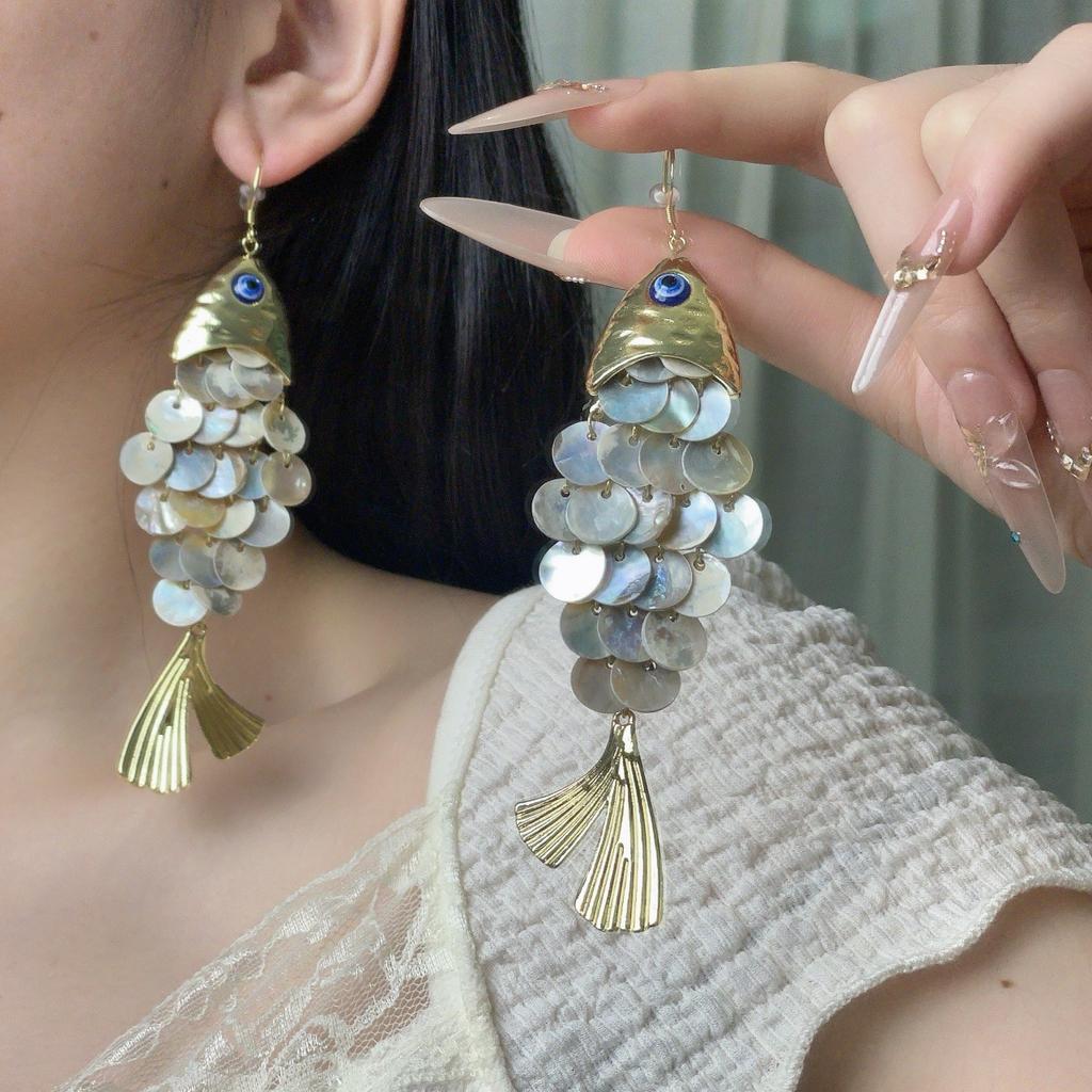 Exaggerated and Unique Colorful Scale Fish Earrings, Fashionable,  High-end Earrings, New Style for Women