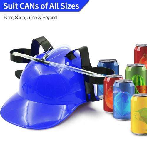 Novelty Place Guzzler Drinking Helmet - Adjustable Can Holder Cap Drinker Favor Hat - Straw for Beer and Soda - Party Fun Drinking Gadget (Blue)