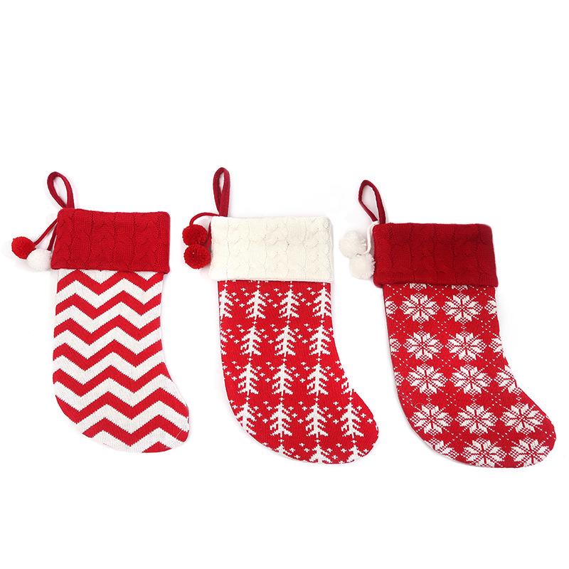 Knitted Wool Christmas Stocking - Tree Ornaments & Gift Bags for Children's Holiday Gifts & Candy