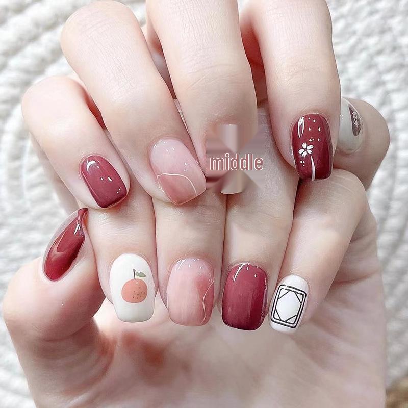 Huanhuan Press-On Nails: White Boiled Water, Concubine Hua Style, Transparent Nude, Ganlu Temple Manicure