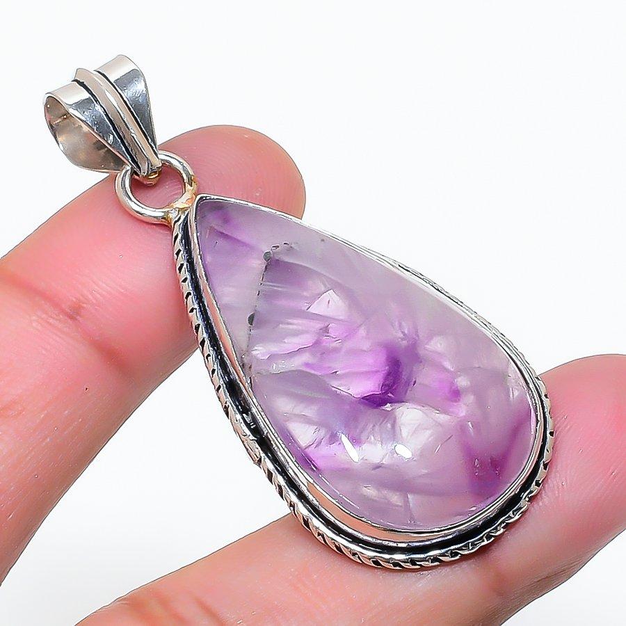 Natural Sage Amethyst Gemstone 925 Sterling Silver Jewelry Pendant 1.97" AP-15270