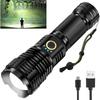 990000 High Lumens Rechargeable LED Flashlight, Tactical XHP70 Flashlights with Zoomable, 5 Modes, Military Grade Waterproof LED Flashlights for Campi