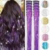 Fashion Highlights Clip Clip in Hair Extensions Colored Shiny Hair Tinsel Long Straight Synthetic Hair Accessories Girls
