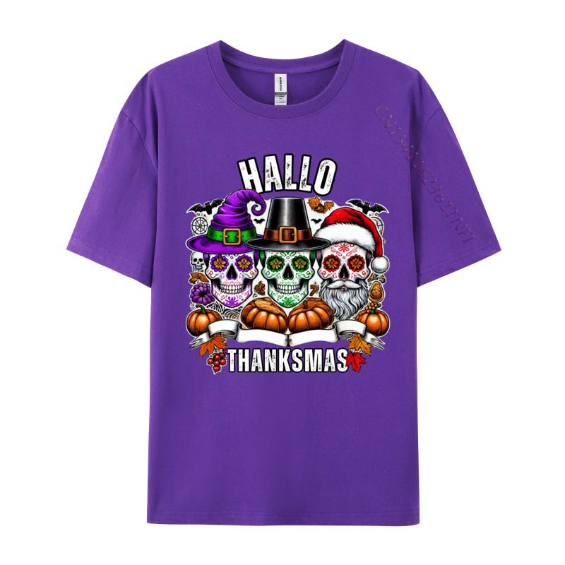 Sugar Skull Christmas Halloween Thanksgiving Hallothanksmas T-Shirts Character Men Tops T Shirt Pure Cotton Clothes