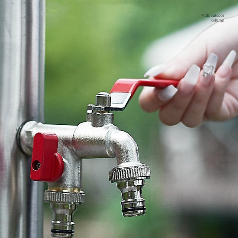 1 Stück Doppelkopf-Wasserhahn 1/2 '' 3/4 '' Wassersplitter-Anschlusskupplungsadapter Ventilschalter Gartenschlauch-Bewässerungshahnverbindung