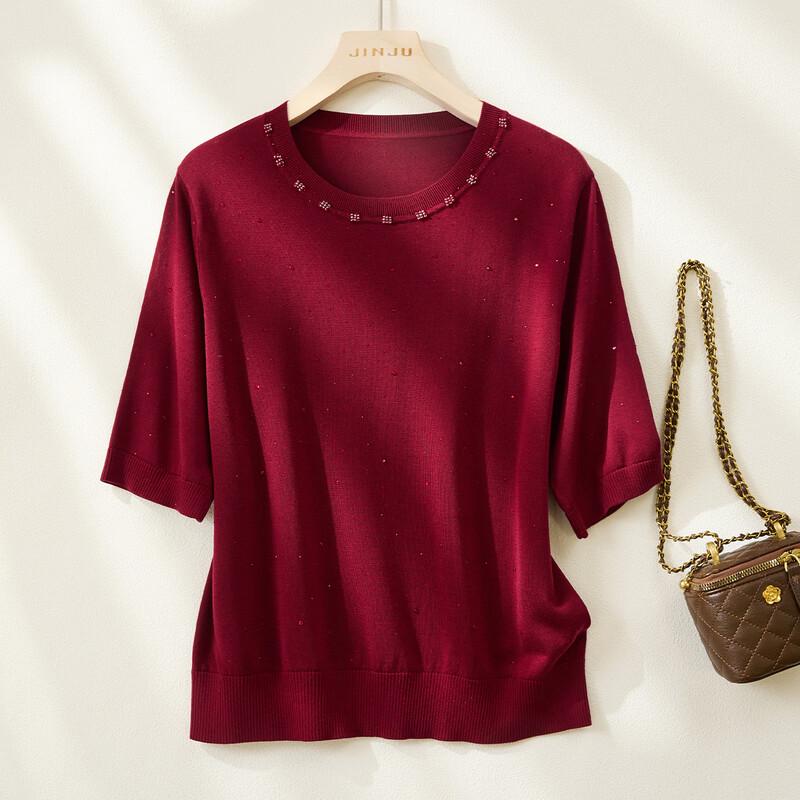 

Elegant Shimmer Round Neck Short Sleeve Knit T-Shirt XL