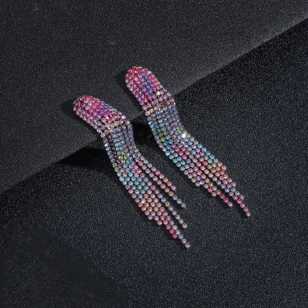 Luxusní vícebarevné náušnice s třásněmi z kamínků pro ženy