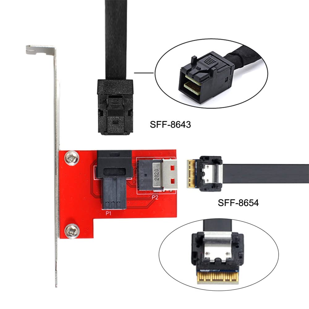 NFHK PCI-Express 4.0 Slimline SAS SFF-8654 to HD SFF-8643 PCBA Female Adapter with Bracket