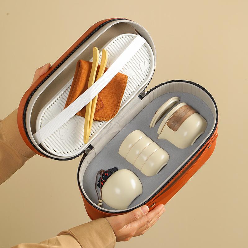 Hand Grab Pot Ru Kiln Kuaike Cup Portable Travel Tea Set Complete Set Company Party Commemorative Souvenir Ceramics