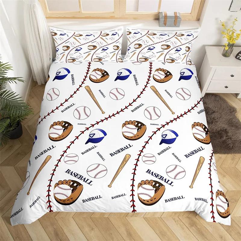 Set Biancheria da Letto Baseball per Bambini Set Copripiumino Sport con Palla Singolo King per Ragazzi Adolescenti Poliestere Mazza da Baseball Guanti Copripiumino