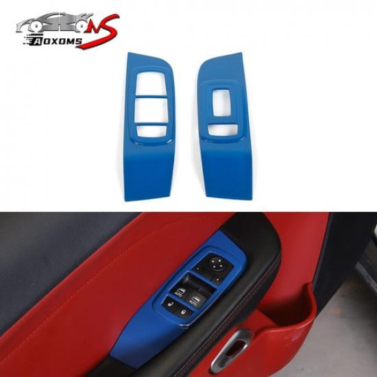 2Pcs Blue Window Lift Switch Panel Cover Trim for Dodge Challenger 2015-2023