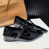 Fashion 2025 Spring Autumn -strap Leather Flat  Woman Pointed Toe Retro Cutout  Janes Sewing Flats Ladies Lolita  Plus Size