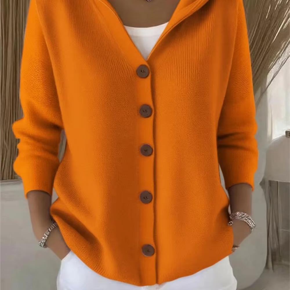 Solid Color Button Knit Hooded Sweater Cardigan Jacket For Autumn Winter New Casual Fashionable Women's Clothing Pulls Femmes