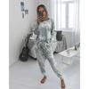 Set da due pezzi da donna, casual, a maniche lunghe, con scollo rotondo, pigiama, abbigliamento da casa, maglietta larga con stampa tie-dye, corsa, esercizio mattutino
