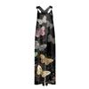 Wide Leg Overalls For Women Casual Loose Sleeveless Jumpsuits Retro Print Metal Button Long Pant Romper Jumpsuit With Pockets