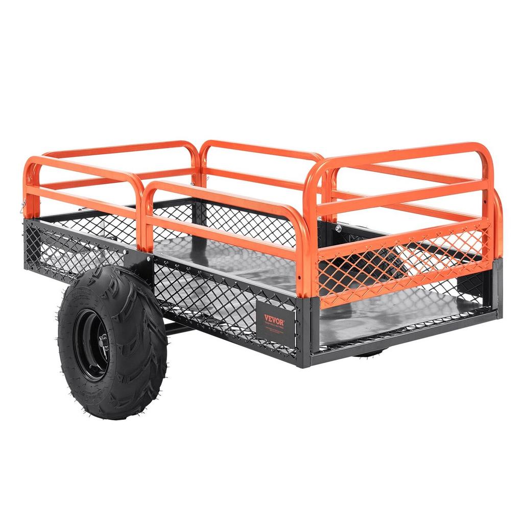 Robuuste Stalen ATV Kiepwagen, Laadvermogen 1500 Pond 15 Kubieke Voet, Trekhaak Kiepwagen Tuinwagen, met Afneembare Zijkanten en 2 Banden, voor