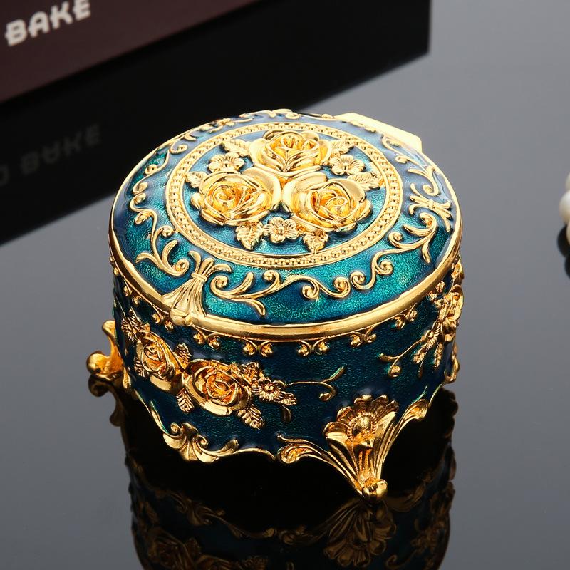 European Retro Enamel Rose Round Jewelry Box, Retro Home Enamel Dressing Table, Metal Storage Box Decoration