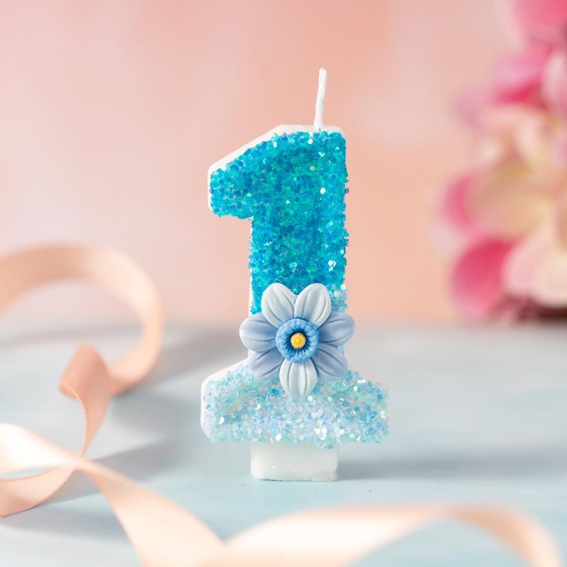 Creative Gradient Blue Digital Birthday Candle Party Dessert Table Ornaments First Celebration Cake Decoration