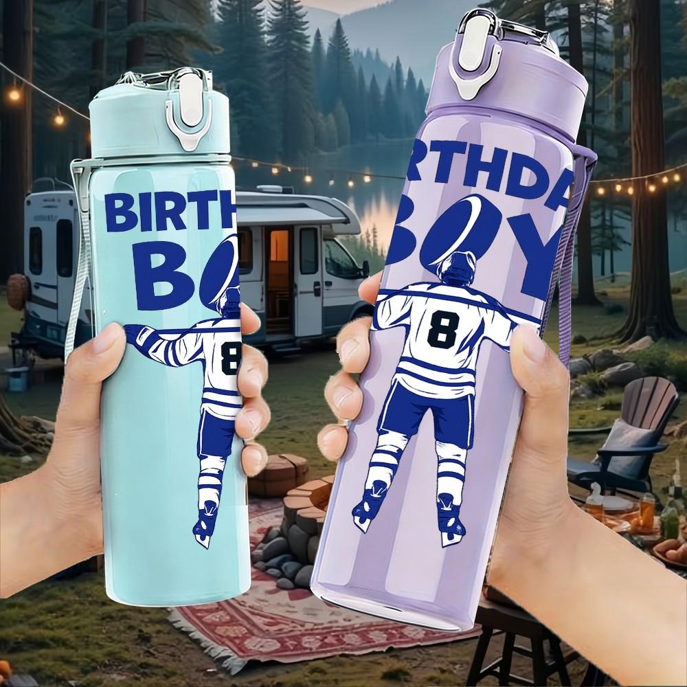 1PC Birthday Boy Sport Character Print 750ml Color Plastic Sports Water Bottle Leakproof Flip Straw Lid Suitable for Sports Office Home Use