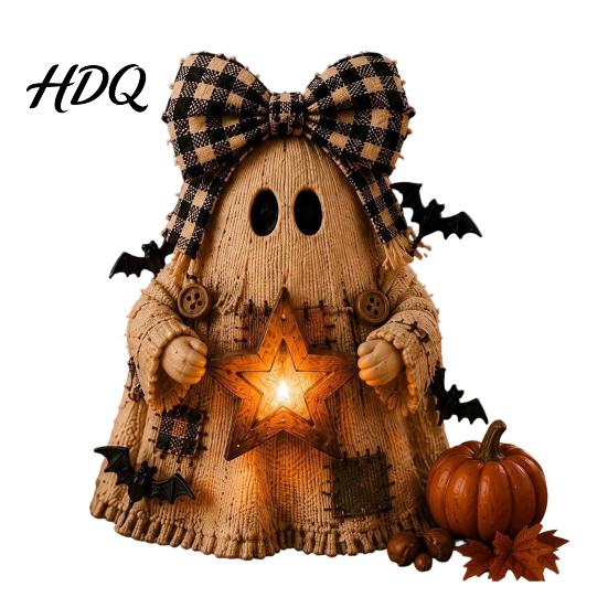 Desktop Decorative Statues Wooden Halloween Figurine with Lantern Pumpkin Scarecrow Skeleton Mummy Ghost Witch Gift for Kids Statue Rustic Farmhouse
