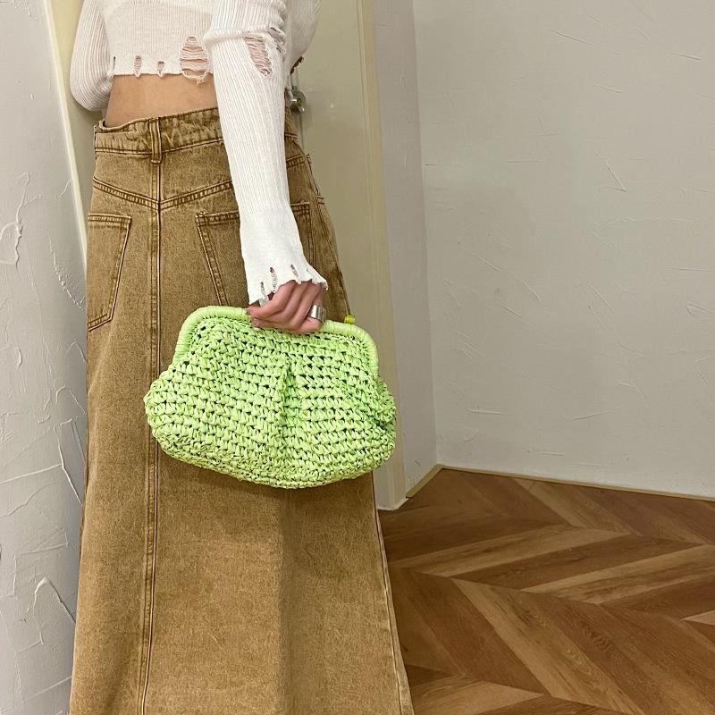 Summer woven bag new 2025 forest girl fashion candy color clutch bag ins shoulder chain shell bag