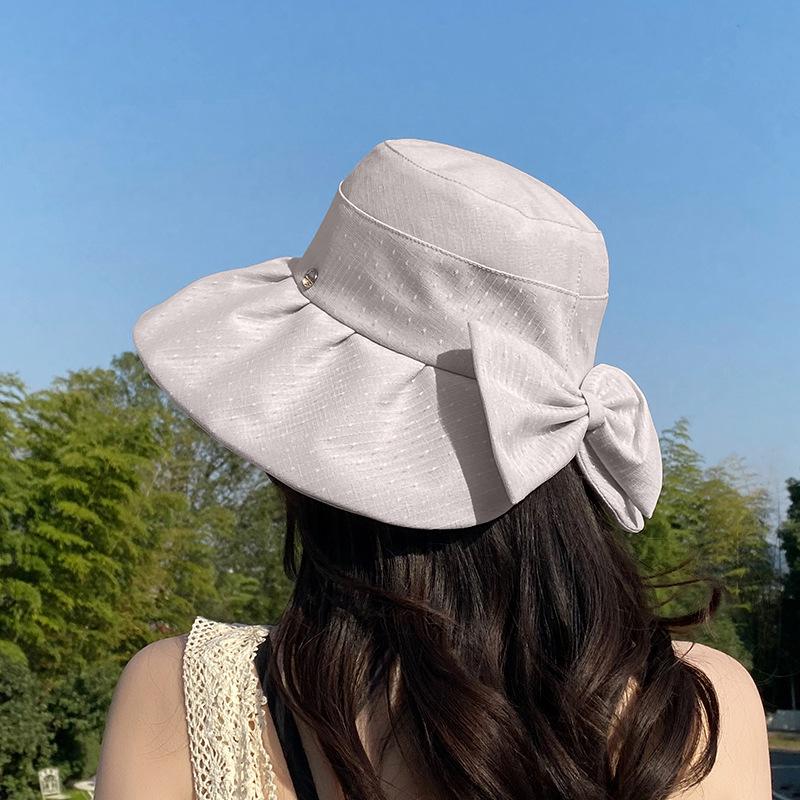 Small Standard Mesh Bow Bucket Hat Summer Idyllic Versatile Sunshade Basin Hat Outdoor Travel Vacation Beach Hat