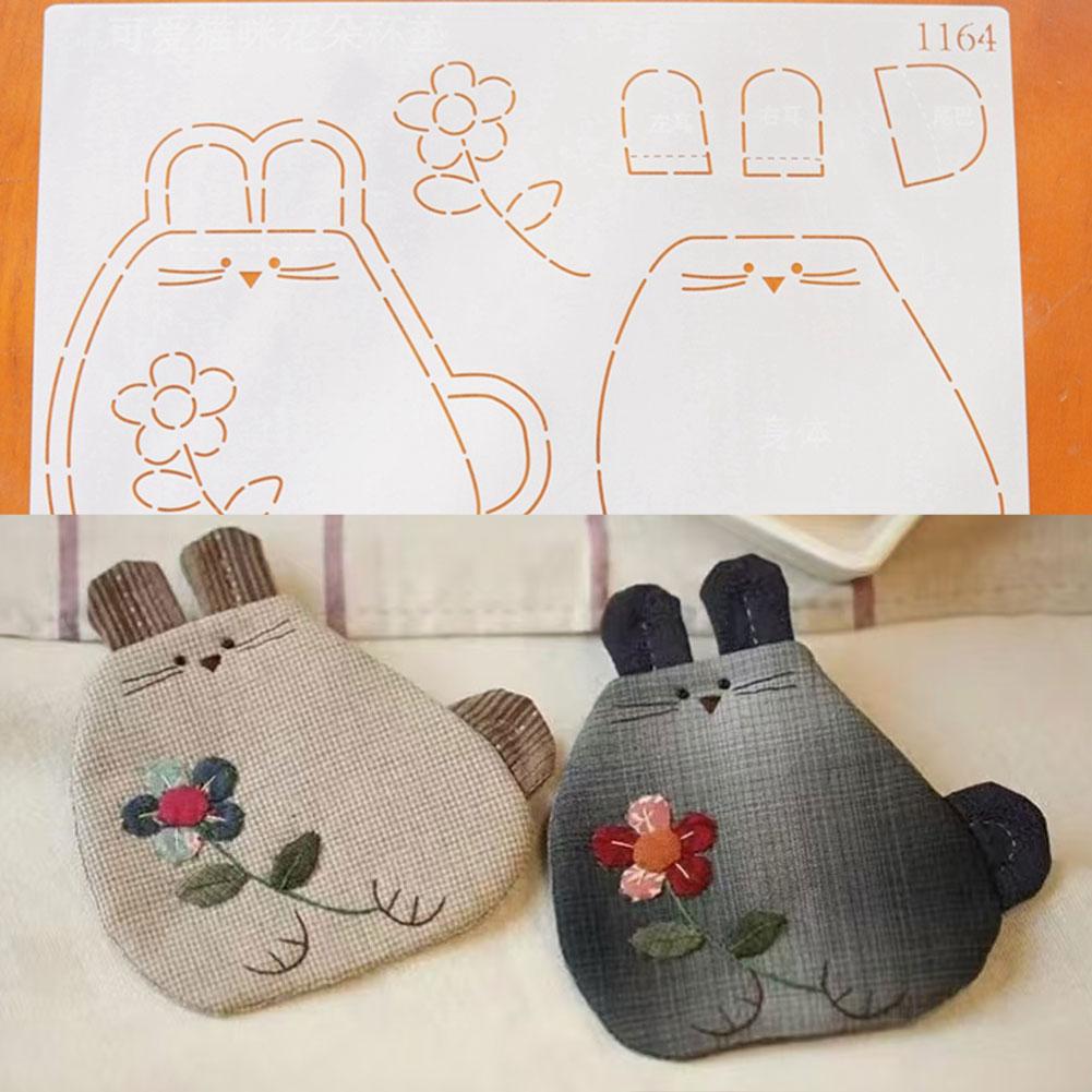 Patchworks Embroidery Template DIY Cat Cup Mat Template Hand Sewing Coaster Embroidery Tool