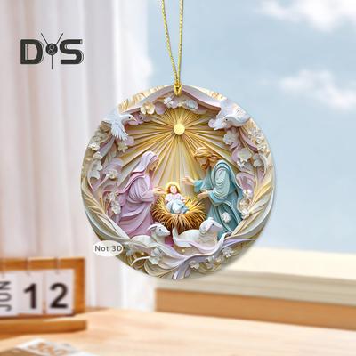 1Pc/2Pcs Nativity Scene Ornaments Birth of Jesus Acrylic Hanging Decorations Holy Religious Gifts for Christian Christmas Tree Decor