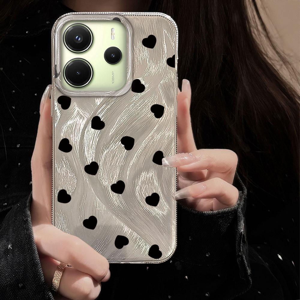Black Full Screen Love Phone Cases Phone Case for Xiaomi Redmi 14C 13C 14T 13T A5 A4 A3 Note 14 13 Pro Shell Silicone Back Cover