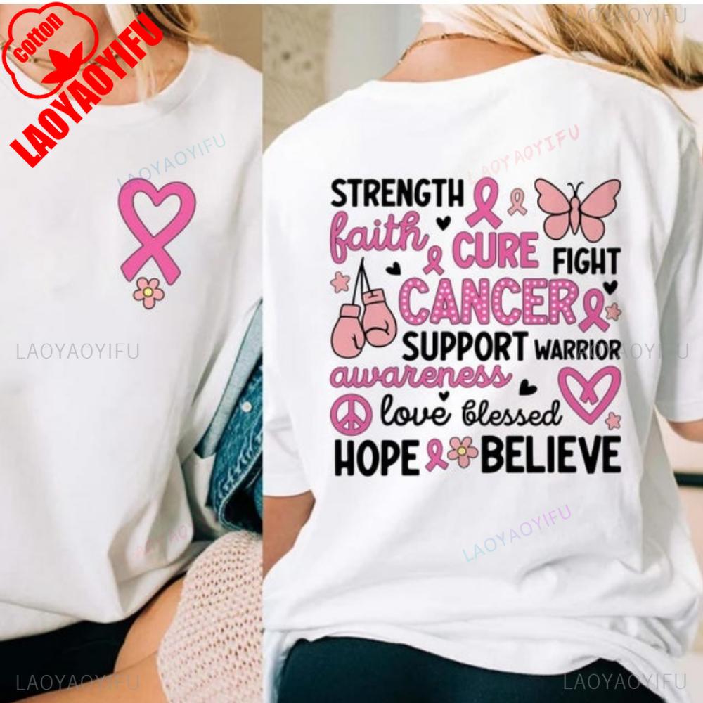 T-shirt de sensibilisation au cancer du sein Ruban rose Soutien T-shirt Imprimé Combattant T-shirt Survivor Femme Hauts d'été Vêtements pour femmes Gothique