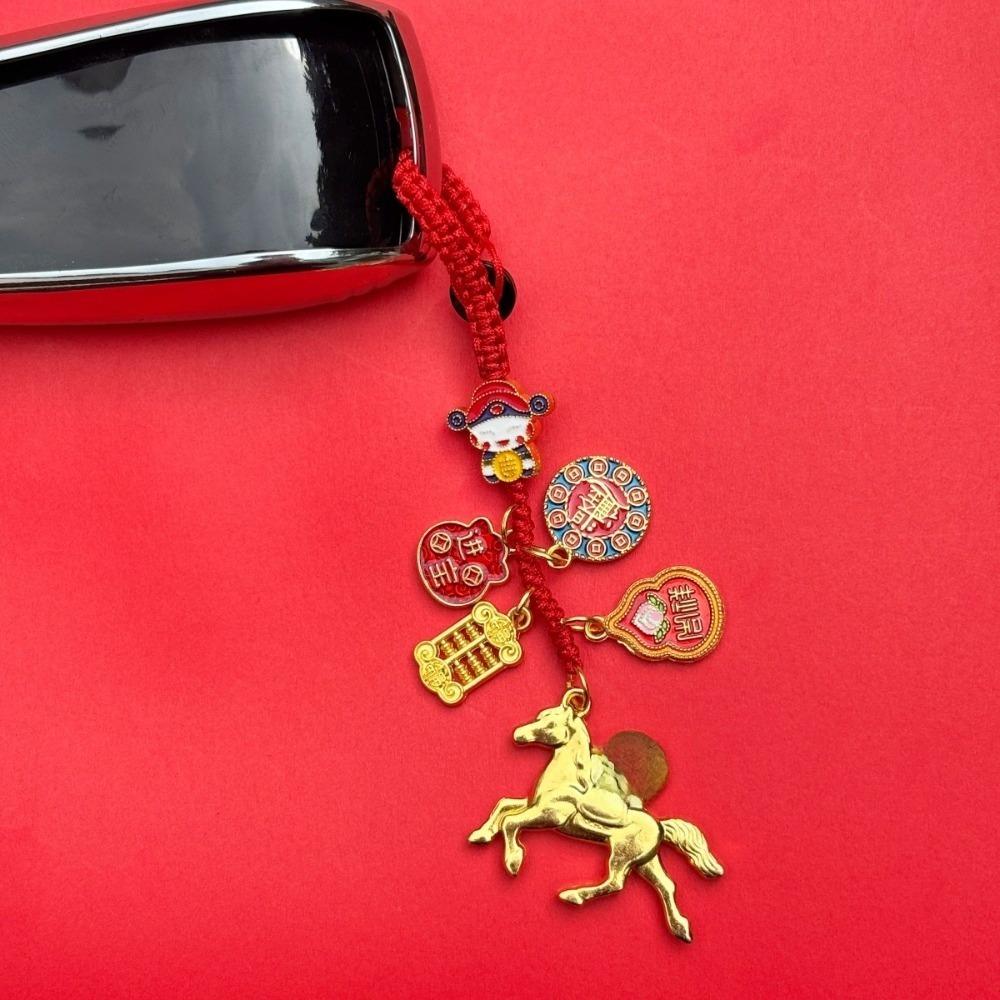 Retro Chinese Phone Chain Cute Fortune God Keyring Hand-woven Plutus Lucky Keychain  Decoration