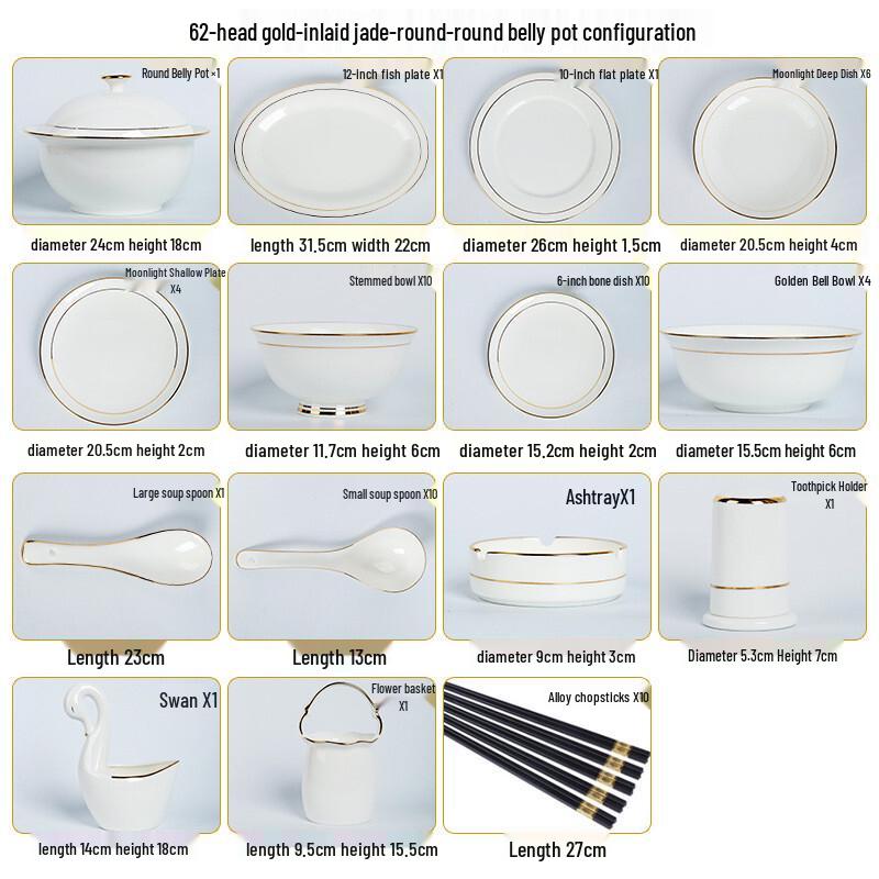 Jingdezhen Nordic 62-Piece Porcelain Dinnerware Set