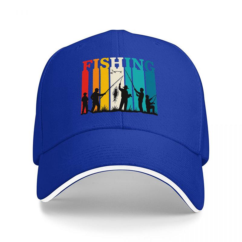 FISHING RETRO SILHOUETTE BASEBALL CAP COLORFUL STRIPES DESIGN Unisex OUTDOOR HAT FISHING ENTHUSIASTS STYLE CLASSIC FIT