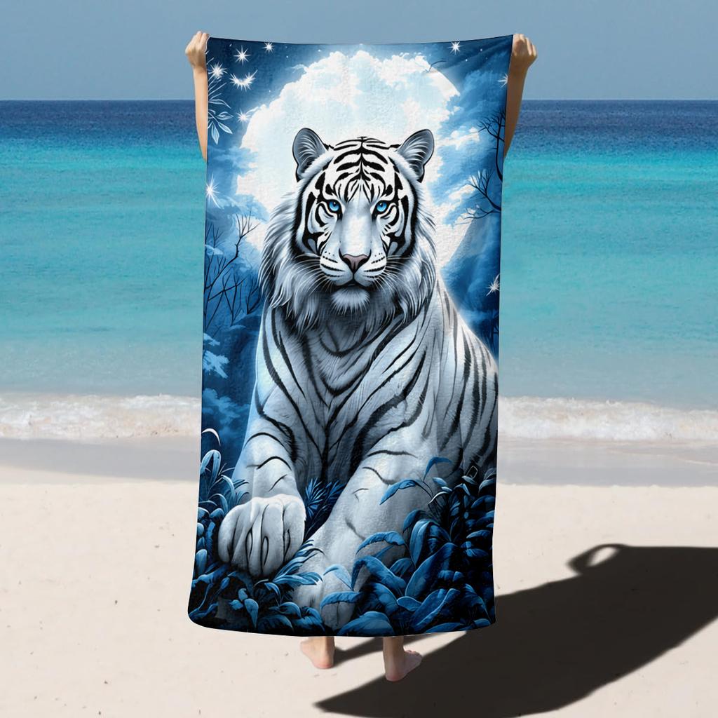 1PC White Tiger Lion pattern for family friends Gifts Towel Quick-Dry Beach Towel For Yoga Tourism Beach GYM Camping Swimming
