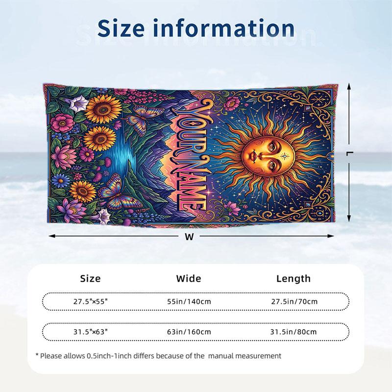 Floral Garden Theme Beach Towel Personalized Custom Name & Text Soft Quick Dry Beach Towel for Swimming Travel
