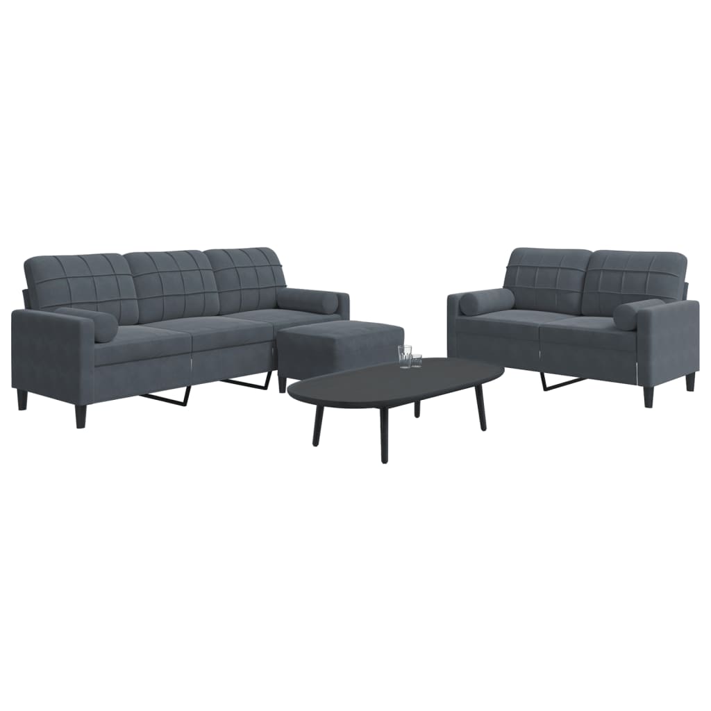 3 Piece Sofa Set with Cushions Dark Grey Velvet