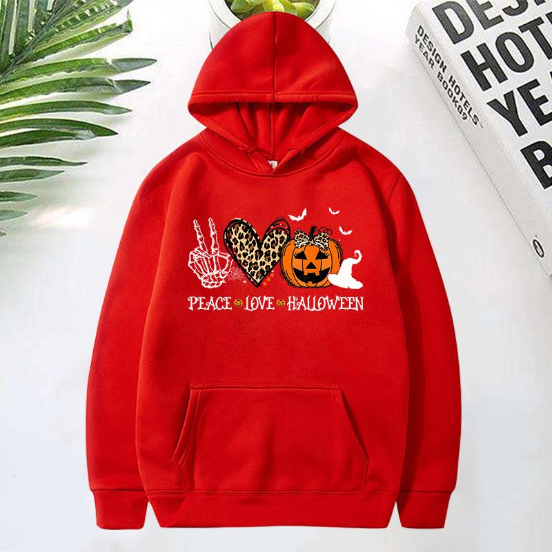 Peace Love Halloween Print Hoodies For Women Men Autumn Winter Pullover Harajuku Casual Long Sleeves Sweatshirt Tops