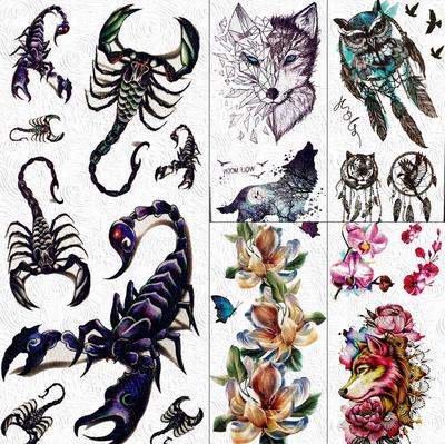 3D Scorpion Temporary Tattoos Realistic Fake Dreamcatcher Wolf Fox Owl Tatoos Sticker For Women Men
