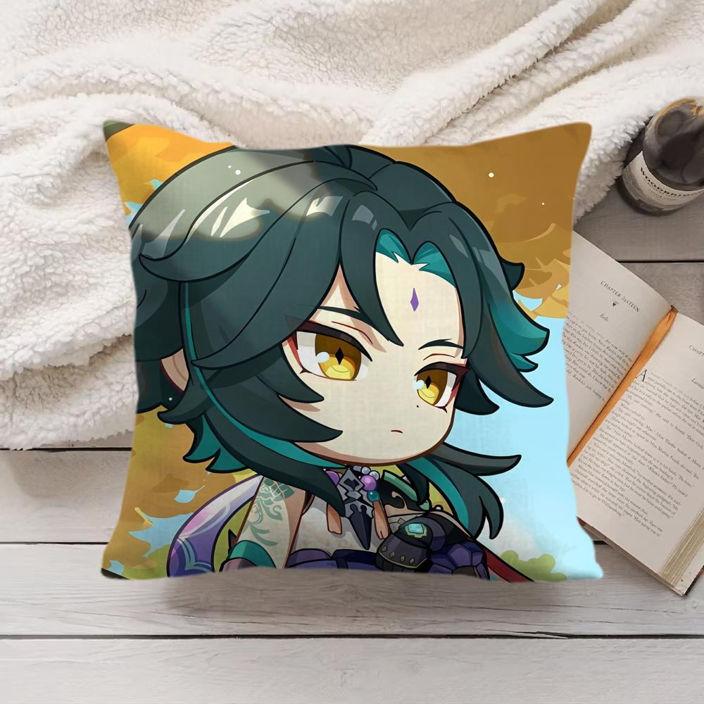 Xiao Cute Genshin Impact Cushion Cover Silky Short Plush Invisible Zipper Dustproof Sofa Pillow Case For Home Decor