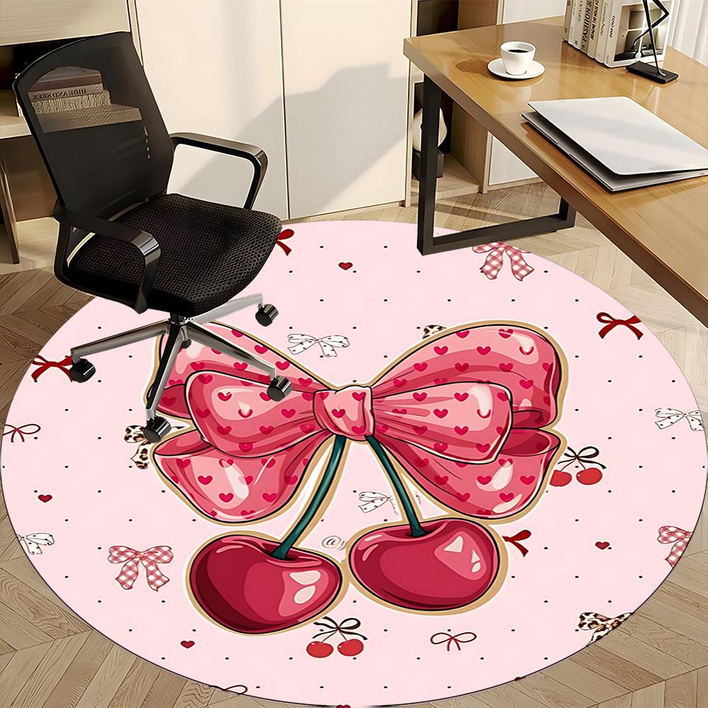 1pc Cherry BowChair Carpet for Office, Indoor Non-Slip Washable Polyester Fiber Carpet, Mat For Office, Machine Washable